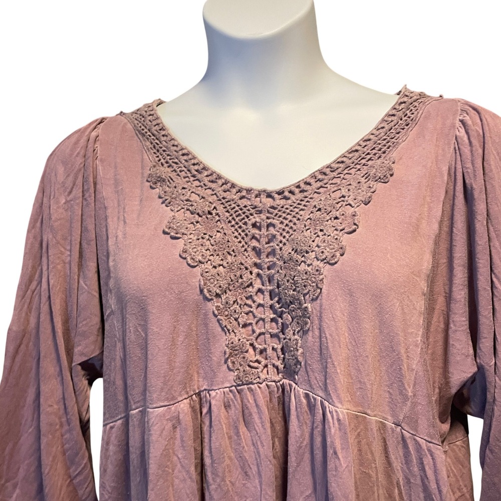 Womens Boho Crochet Fairy Grunge Peasant Blouse 1X Empire Waist Romantic - Picture 2 of 10